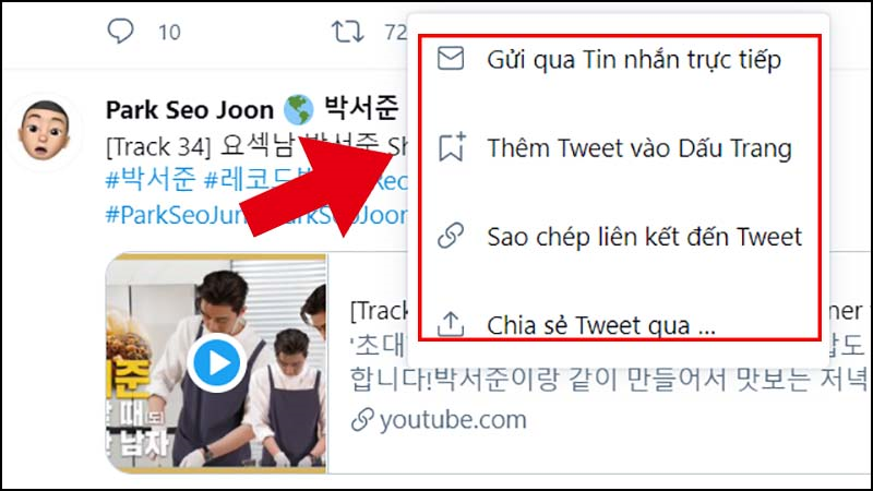 Lựa chọn cách chia sẻ Tweet